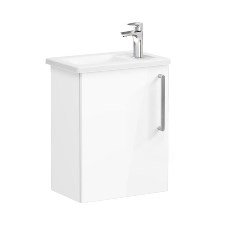 Vitra Root 66342 Lavabo Dolabı, Kapaklı, 45 Cm, Kompakt, Sağdan Armatür Delikli, Parlak Beyaz, Köşeli Lavabolu, Sol